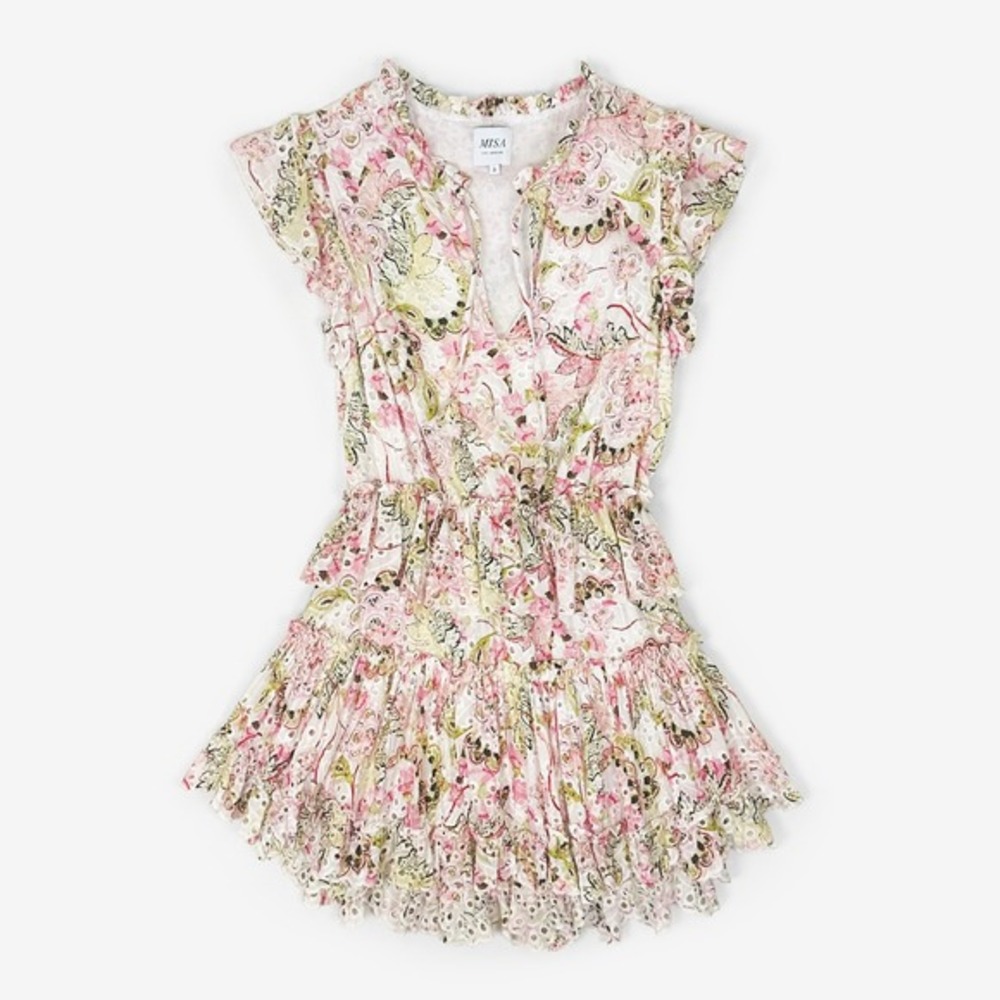 MISA Los Angeles Iliana Mini‎ Dress Size S Floral Ruffled Eyelet